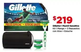 Gillette Mach 3 Sensitve mango + repuestos con aloe + estuche