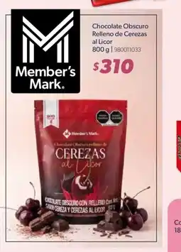 Sam's Club CHOCOLATE OBSCURO CON RELLEND SORCEREZA Y CEREZAS AL LICOR oferta