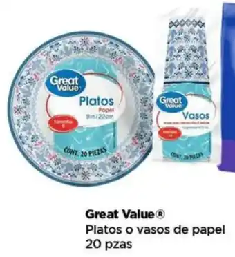 Bodega Aurrerá Great value platos o vasos de papel oferta