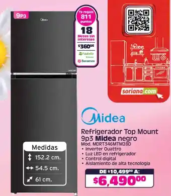 Midea refrigerador top mount 9p3 midea negro