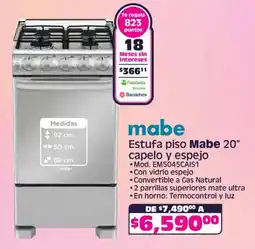 Soriana Híper Mabe estufa piso mabe 20" capelo y espejo oferta