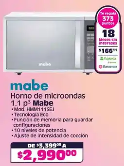 Soriana Híper Mabe horno de microondas 1.1 p³ oferta