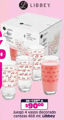 Soriana Híper Libbey juego 4 vasos decorado cerezas oferta