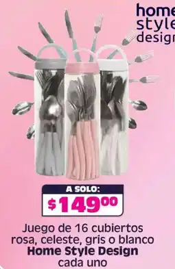 Soriana Híper Home style design juego de 16 cubiertos rosa, celeste, gris o blanco oferta