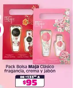 Soriana Híper Maja pack bolsa clásico fragancia, crema y jabón oferta