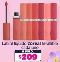 Soriana Híper L'oreal labial líquido infallible cada uno oferta