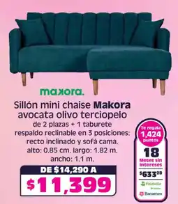 Soriana Híper Makora sillón mini chaise avocata olivo terciopelo oferta
