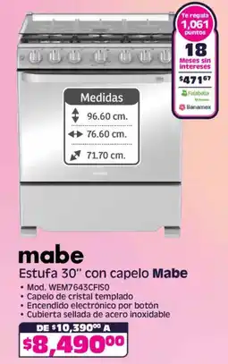 Soriana Mercado Mabe estufa 30" con capelo oferta