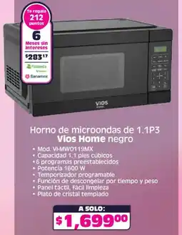 Soriana Mercado Vios Home horno de microondas 1.1P3 negro oferta