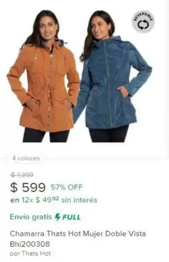 Mercado Libre Chamarra Thats Hot Mujer Doble Vista Bhi200308 oferta
