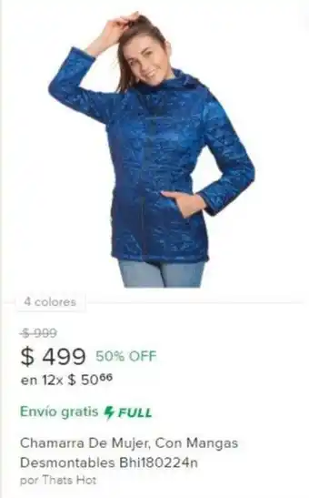 Mercado Libre Chamarra de Mujer, con Mangas Desmontables Bhi180224n oferta