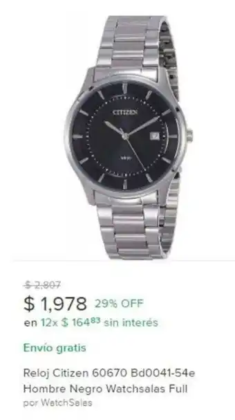 Reloj Citizen 60670 Bd0041-54e Hombre Negro Watchsalas Full