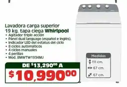 Soriana Híper Whirlpool lavadora carga superior oferta