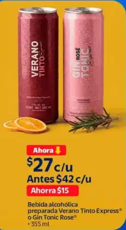 Walmart Bebida alcohólica preparada verano tinto express o gin tonic rose oferta