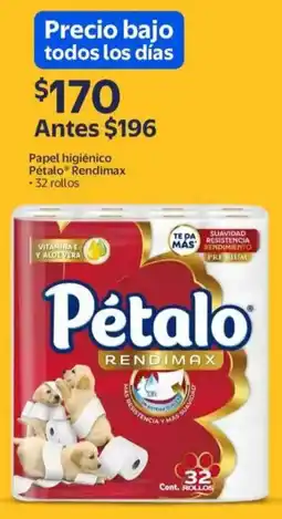 Walmart Pétalo papel higiénico rendimax oferta