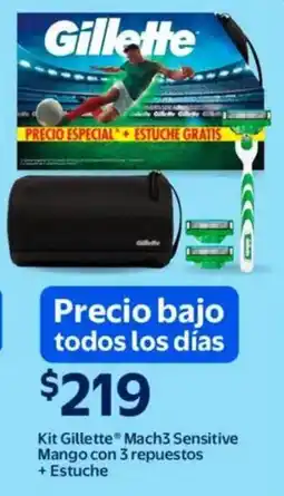 Walmart Kit gillette mach3 sensitive mango con 3 repuestos + estuche oferta