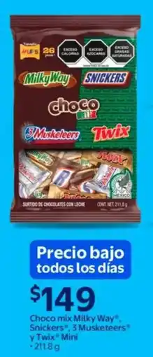 Walmart Milky way choco mix, snickers, 3 musketeers y twix mini oferta