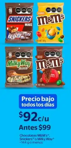 Walmart M&m's chocolates, snickers o milky way oferta