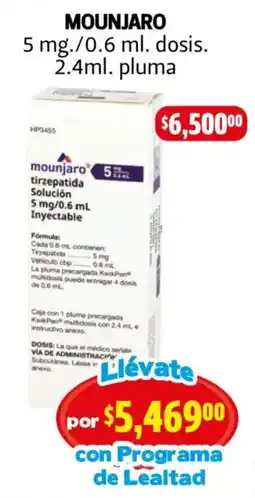 Farmacias Guadalajara Mounjaro tirzepatida solución 5mg/0.6 mL oferta