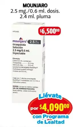 Farmacias Guadalajara Mounjaro tirzepatida solución 2.5 mg/0.6 mL oferta