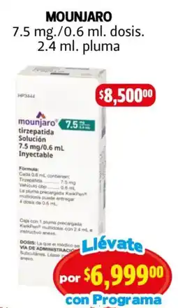 Farmacias Guadalajara Mounjaro tirzepatida solución 7.5 mg/2.4 mL oferta