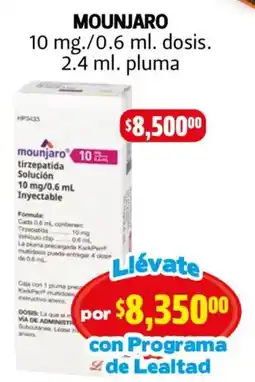 Farmacias Guadalajara Mounjaro tirzepatida solución 10 mg/0.6 mL oferta