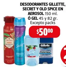 Farmacias Guadalajara Desodorantes gillette, secret y old spice en aerosol ó gel oferta
