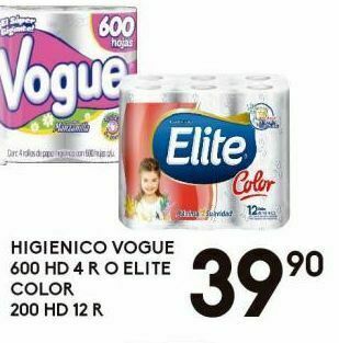 Alsuper Papel higiénico vogue 600hd 4r o elite 200hd 12r oferta
