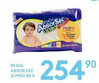 Pañal absorsec jumbo 80s