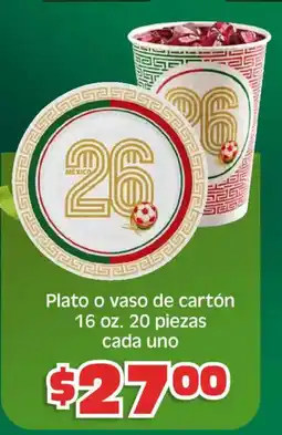 Soriana Híper Plato o vaso de cartón oferta