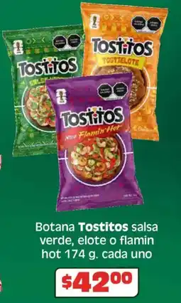 Soriana Híper Botana Tostitos salsa verde, elote o flamin hot oferta