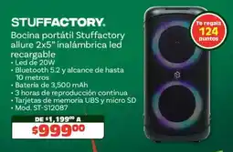 Soriana Híper Stuffactory bocina portátil stuffactory allure 2x5" inalámbrica led recargable oferta