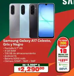 Soriana Híper Samsung galaxy A17 celeste, gris y negro oferta