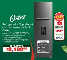 Soriana Híper Oster refrigerador top mount con dispensador 9p3 oferta