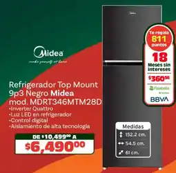 Soriana Híper Midea refrigerador top mount 9p3 negro oferta