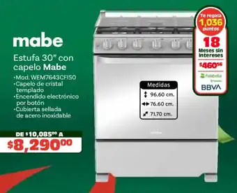Mabe estufa 30" con capelo