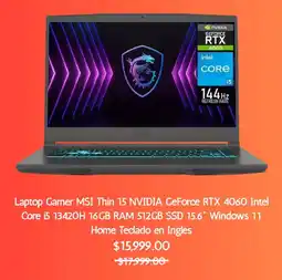 Bodega Aurrerá MSI laptop gamer thin 15 nvidia geforce oferta