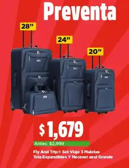 Bodega Aurrerá Fly and trip set viaje 3 maletas tela expandibles y neceser azul grande oferta