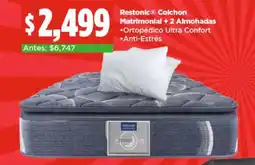 Bodega Aurrerá Restonic colchon matrimonial + 2 almohadas oferta