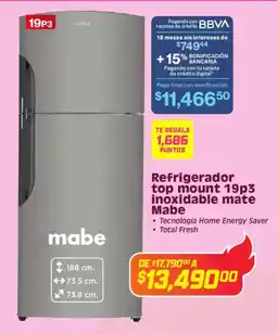Soriana Híper Mabe refrigerador top mount 19p3 inoxidable mate oferta