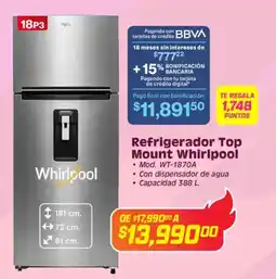 Soriana Híper Whirlpool refrigerador top mount oferta