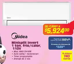 Soriana Híper Midea minisplit invert 1 ton. frío/calor, 110v oferta