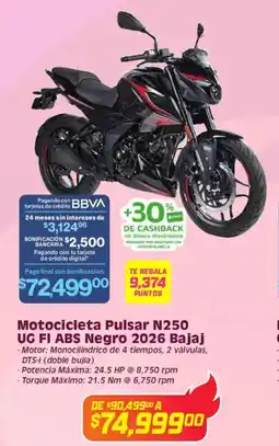 Soriana Híper Bajaj motocicleta pulsar n250 ug fi abs negro 2026 oferta