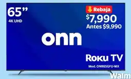 Walmart Onn roku tv 65" oferta
