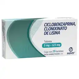 Farmacias Bazar CICLOBENZAPRINA/CLONIXINATO DE LISINA 5/125MG 20 TABLETAS MAVER oferta