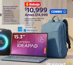 Walmart Lenovo laptop idea pad slim3 c15h+ mochila oferta