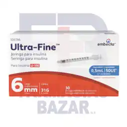 Farmacias Bazar JERINGA INSULINA 31X6 0.5ML 30 PIEZAS ULTRAFINE oferta