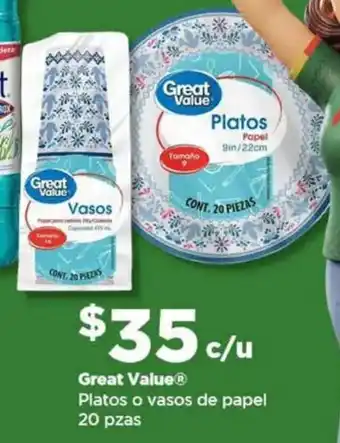 Great value platos o vasos de papel