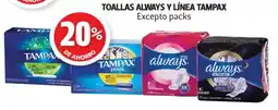 Farmacias Guadalajara Always y línea tampax toallas excepto packs oferta