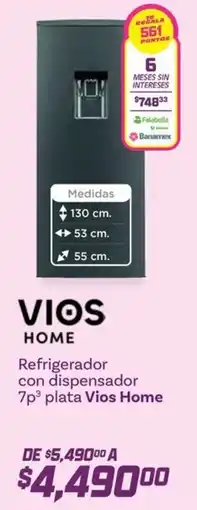 Soriana Híper Vios home refrigerador con dispensador 7p³ plata oferta